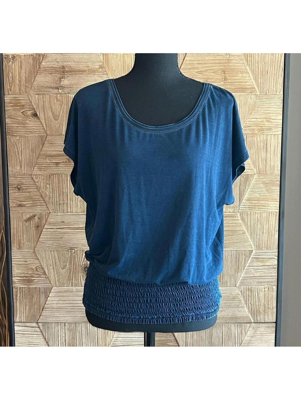 WHBM Womens Minimalist XS Navy Blue Smocked Hem Dolman Sleeve Blouse Top Career - Picture 1 of 5